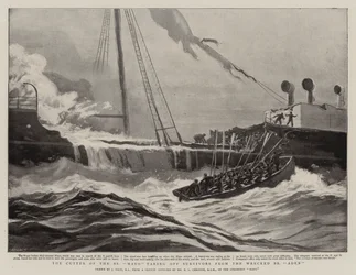 Das Beiboot der SS Mayo rettet Überlebende vom Wrack der SS Aden